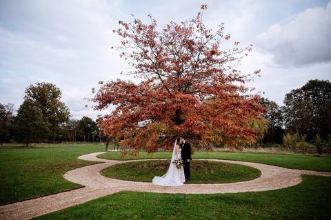 Bride and Groom in The Garden at Silchester Farm