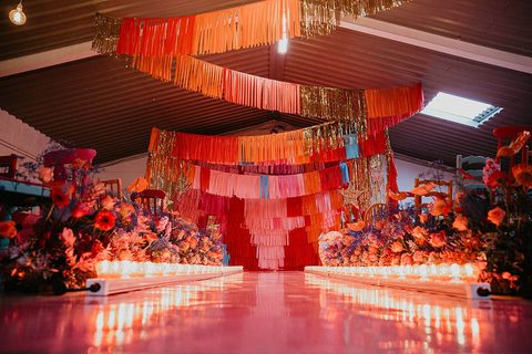 Colouriful Wedding Aisle at The Barn at Avington